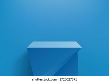 Background vector 3d blue rendering with podium and minimal blue wall scene, minimal background 3d rendering abstract pedestal shape blue product pastel. podium render for product on blue pedestal 3d