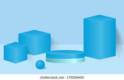 background vector 3d blue rendering with podium and minimal blue pastel wall scene, minimal abstract background 3d rendering abstract geometric shape blue pastel, stand or pedestal for show product.