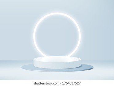 Background vector 3d blue rendering with stage product and minimal blue wall scene, minimal product background 3d rendering abstract stage geometric shape blue pastel. Stage for product light platform