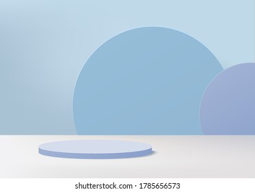 Background vector 3d blue rendering with podium and minimal blue color scene 3d, minimal abstract background 3d rendering geometric shape blue pastel color. Stage for awards on products in modern.