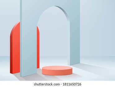 Background vector 3d blue rendering with podium and minimal blue wall scene, minimal abstract background 3d rendering abstract geometric shape blue pastel color. Stage for product on website in modern