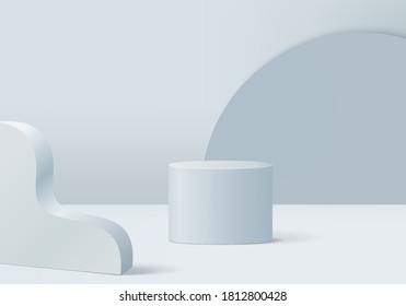 Background vector 3d blue rendering with podium and minimal blue wall scene, minimal abstract background 3d rendering abstract geometric shape blue pastel color. Stage for product on website in modern