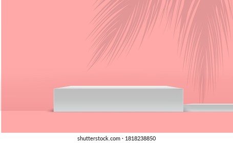 Background vector 3d blue rendering with marble podium and minimal pink wall scene, curve background 3d rendering abstract geometric shape gray color. Stage for awards on website in modern