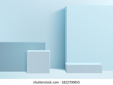 background vector 3d blue rendering with podium minimal blue pastel scene, minimal abstract background 3d rendering abstract geometric shape blue pastel, 3D stand pedestal background for show product