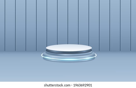 Background vector 3d blue rendering with podium and minimal blue stage scene