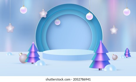 Background vector 3d blue rendering with podium and minimal new year scene, minimal product display background 3d render of geometric shape. Vector illustration