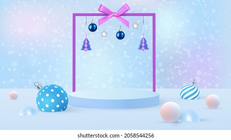 Background vector 3d blue rendering with podium and minimal new year scene, minimal product display background 3d render of geometric shape. Vector illustration