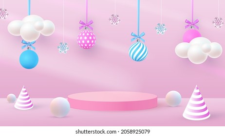 Background vector 3d blue rendering with podium and minimal new year scene, minimal product display background 3d render of geometric shape. Vector illustration