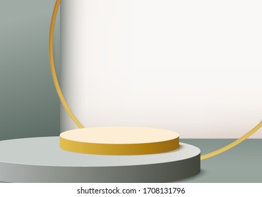Background vector 3d colors rendering with podium. Minimal boxes and geometric podium. Scene with geometrical forms. Empty showcase for cosmetic product presentation. Fashion magazine. 3d render.