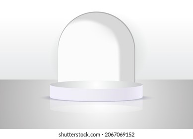 Background vector 3d gray render with podium white 3d and minimal white wall scene, minimal podium white background 3d rendering abstract stage gray. Stage render for product on white podium studio