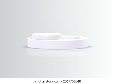 Background vector 3d gray render with podium white 3d and minimal white wall scene, minimal podium white background 3d rendering abstract stage gray. Stage render for product on white podium studio