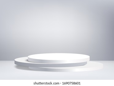 Background vector 3d gray rendering with podium and minimal product scene, Stage minimal product background 3d rendering abstract geometric shape gray color. Stage 3d for product on background modern