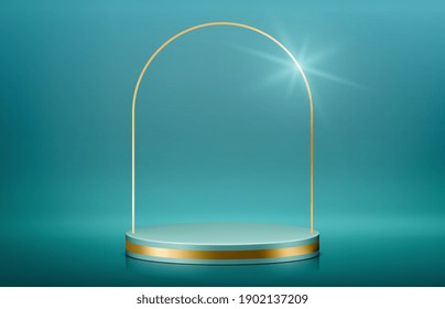 Background vector 3d green podium, green scene, minimal abstract background