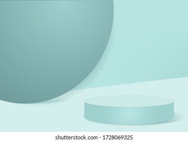 Background vector 3d green rendering with podium and minimal green scene, minimal abstract background 3d rendering geometric shape green pastel color. Stage for awards on website in modern.