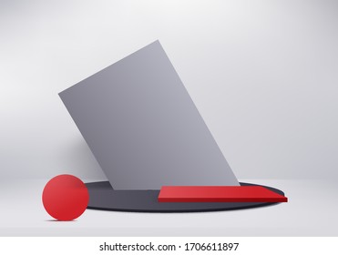 Background vector 3d grey rendering with podium and minimal white wall scene, minimal abstract gray background 3d rendering abstract geometric shape colorful. Stage for awards on website in modern.