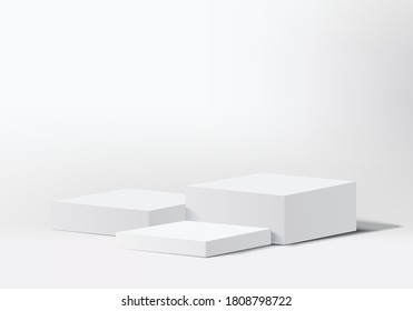 Background vector 3d grey rendering with cylinder podium and stage wall grey scene with modern box, stage minimal background 3d rendering abstract geometric shape white. Stage grey for show cosmetic