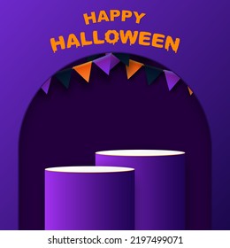Vector de fondo 3d Color de Halloween con confeti. Producto escénico y concepto de Halloween de Flags Garlands. Concepto de Halloween con forma geométrica de etapa abstracta del fondo del producto. Un escenario para un producto.