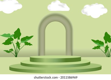 Background vector 3d light green rendering with podium and minimal green products scene, minimal product podium background 3d rendering shape green pastel. product presentations, mockups, show product