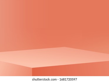 Background vector 3d orange rendering with podium and minimal orange scene, minimal abstract background 3d rendering geometric shape orange pastel color. Stage for awards on website in modern design.