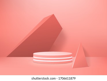 Background vector 3d orange rendering with podium and minimal orange scene, minimal abstract background 3d rendering geometric shape orange pastel color. Stage for awards on website in modern.