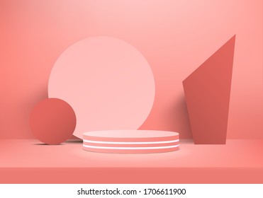 Background vector 3d orange rendering with podium and minimal orange scene, minimal abstract background 3d rendering geometric shape orange pastel color. Stage for awards on website in modern.