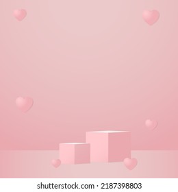 Hintergrund, Vektorgrafik 3D rosa, runde Ecke Podium mit Bühnenprodukt und Wandszene. Produkthintergrund. Abstrakte Bühne geometrische Form rosa Farbe Produkt Anzeige Präsentation.