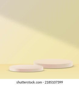 Background vector 3d pink cylinder pedestal podium with stage product and yellow wall scene minimal product background abstract stage geometric shape pink Product display presentation. Studio room 