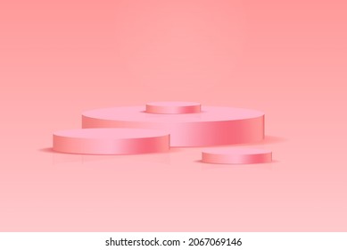 Background vector 3d pink render with podium pink 3d and minimal pink wall scene, minimal podium pink background 3d rendering abstract stage gray. Stage render for product on white podium studio