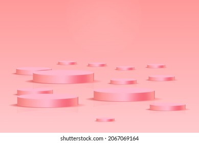 Background vector 3d pink render with podium pink 3d and minimal pink wall scene, minimal podium pink background 3d rendering abstract stage gray. Stage render for product on white podium studio