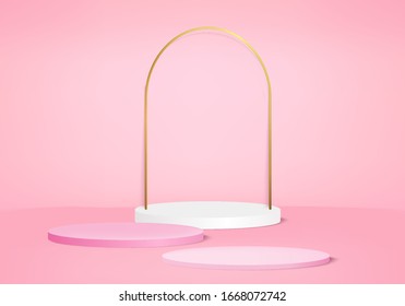 Background vector 3d pink rendering with podium and minimal pink wall scene, minimal abstract background 3d rendering abstract geometric shape pink pastel color. Stage for awards on website in modern.