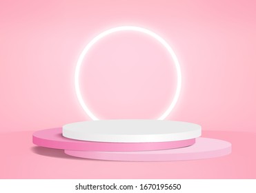 Background vector 3d pink rendering with podium and minimal pink product scene, minimal scene background 3d rendering abstract geometric shape pink pastel. Stage 3d for product on scene in modern