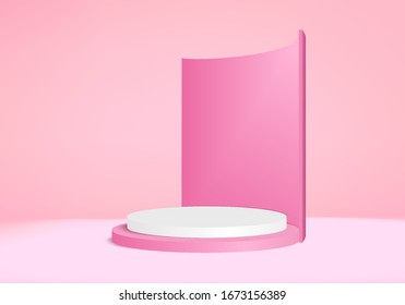 Background vector 3d pink rendering with podium and minimal pink wall scene, minimal abstract background 3d rendering abstract geometric shape pink pastel color. Stage for awards on website in modern.