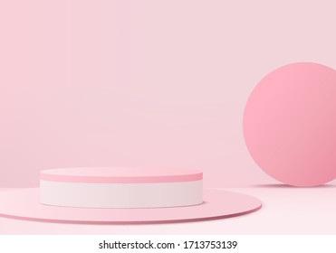 Background vector 3d pink rendering with podium and minimal pink wall scene, minimal abstract background 3d rendering abstract geometric shape pink pastel color. Stage for awards on website in modern.