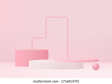 Background vector 3d pink rendering with podium and minimal pink wall scene, minimal abstract background 3d rendering abstract geometric shape pink pastel color. Stage for awards on website in modern.