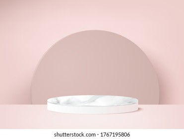 Background vector 3d pink rendering with podium and minimal pink wall scene, minimal abstract background 3d rendering abstract geometric shape pink pastel color. Stage for awards on website in modern.