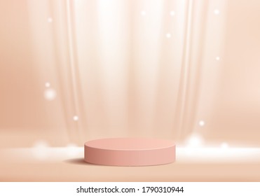 Background vector 3d pink rendering with podium and minimal silk wall scene, minimal abstract background 3d rendering abstract geometric shape pink pastel color. Stage for product on website in modern