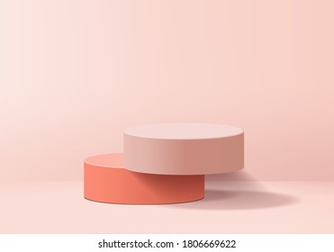 Representación 3d de color rosa vectorial de fondo con podio y escena de pared rosada mínima, fondo abstracto mínimo 3d representando la forma geométrica abstracta color pastel rosa. Etapa para los premios sobre productos en moderno