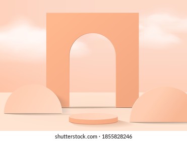 Background vector 3d pink rendering with podium and minimal wall scene, minimal abstract background 3d rendering abstract geometric shape orange pastel color. Stage for product on website in modern