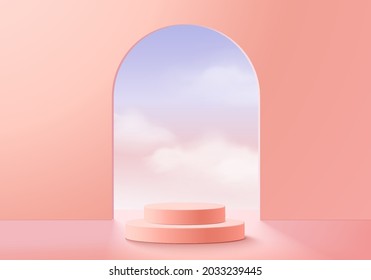 Background vector 3d pink rendering with podium and minimal cloud scene, minimal product display background 3d rendered geometric shape sky cloud pink pastel. Stage 3d render product in platform - Shutterstock ID 2033239445