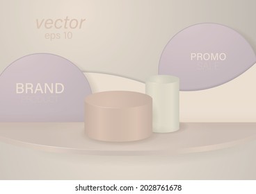 Background vector 3d with podium and minimal Aesthetic Creme Color wall scene, Stage for flat product
