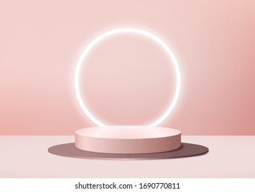 Background vector 3d rose gold rendering with podium and minimal  rose gold scene, minimal background 3d rendering platform valentine pink pastel. Stage pink rose gold on podium platform 3d rendered