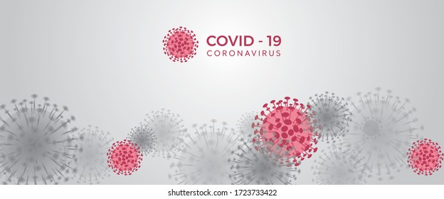 Vector de fondo Tamaño de la bandera de forma Coronavirus, color rojo y gris con forma borrosa en diferente profundidad. Se puede usar como imagen principal del artículo de banner en línea.