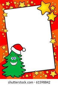 Background Vector Christmas fir with funny smiling and customizable white card