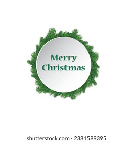 Background with vector christmas tree branches and space for text. Realistic fir-tree border, frame isolated on white. Great for christmas cards, banners, flyers, party posters