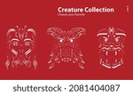 background vector design art symbol graphic illustration social magic mythology fantasy collection face wild monster cartoon set mystic object gorgon myth website wallpaper cute comic character