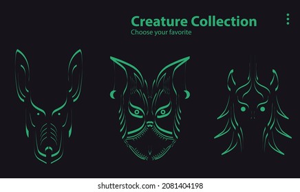 background vector design art symbol graphic illustration social magic mythology fantasy collection face wild monster cartoon set mystic object gorgon myth website wallpaper cute comic character