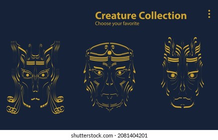 background vector design art symbol graphic illustration social magic mythology fantasy collection face wild monster cartoon set mystic object gorgon myth website wallpaper cute comic character