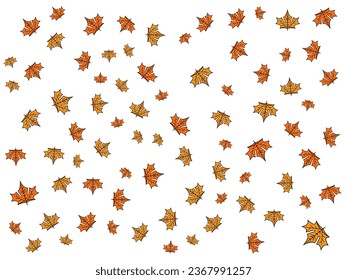 El diseño de vectores de fondo presenta un hermoso patrón de hojas caídas. Las hojas se dibujan con un detalle fino y realista, creando una impresión natural y animada. Los colores vivos y contrastantes