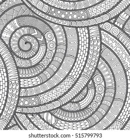 Background in vector with doodles . Vector ethnic pattern can be used for wallpaper, pattern fills, coloring books and pages for kids and adults. Black and white.