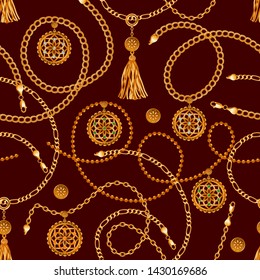 Background vector drawing gold chains and ornaments, jewels